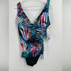 Inches Away Women’s Slimming Swimsuit Sz 14 One Piece Tropical Print New